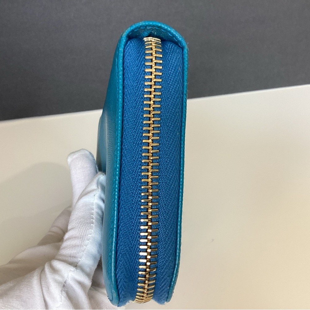 Prada Saffiano Continental Wallet in Turquoise with Gold Hardware - Picture 15 of 16